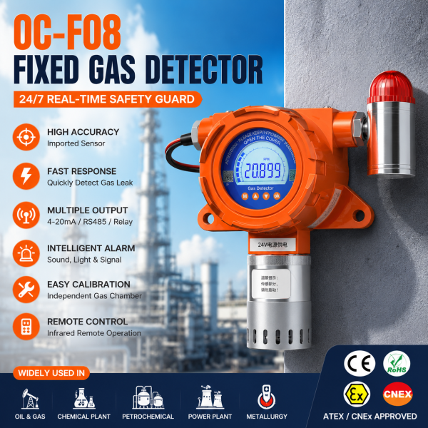 OC-F08 Wall Mount Gas Detector Catalytic PID Electrochemical Sensor -40~70℃ LCD Display CE for Refinery Sewage Treatment Plant
